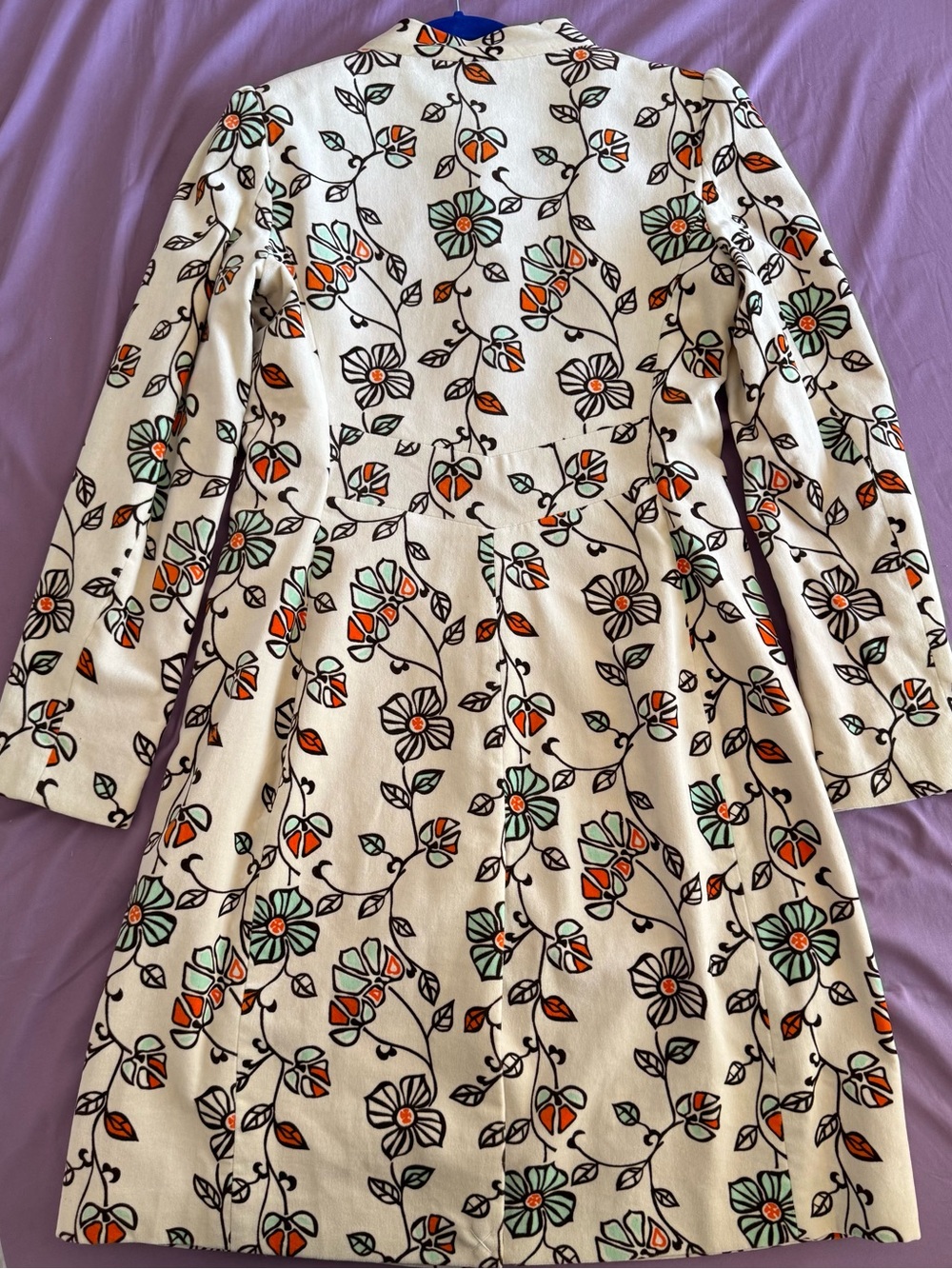 Tocca Cream Floral Trench Coat with Green & Orange Accents